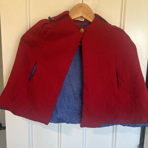 Vtg Strasburg Toddler 100% Merino Wool‎ Red Collar Cape Coat Sz 4 Christmas